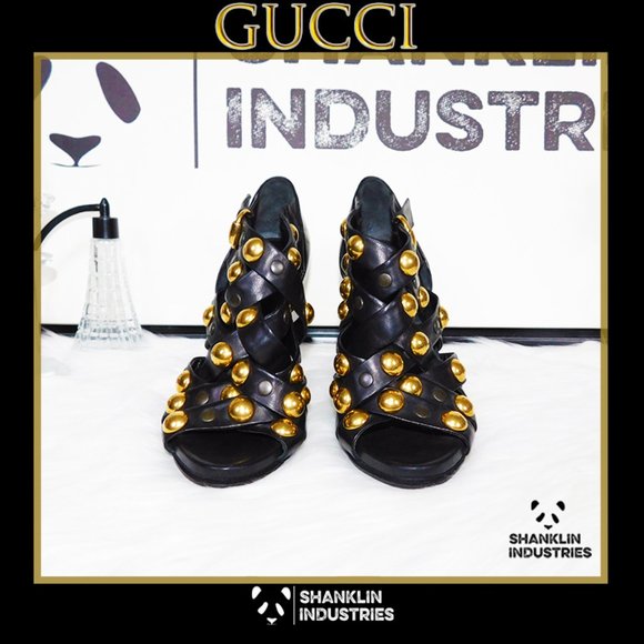 🤍🐼GUCCI🐼🤍 Limited Edition Gold Metal Heels SZ 39.5 US 9.5 - Picture 5 of 13